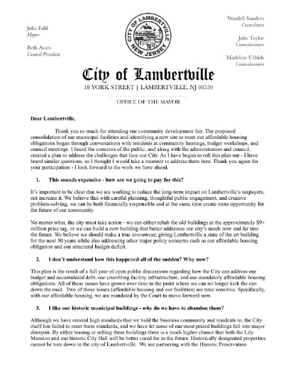 FAQ Letter from Mayor Fahl 
